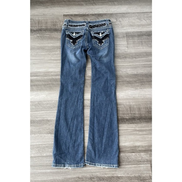 Cello Distressed Boot Cut Jeans Size 9 Embroidered Lace Back Pockets - Picture 2 of 7